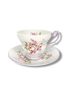 Queens Rosina Fuschia Floral Teacup Saucer Set Made In England Fine Bone China